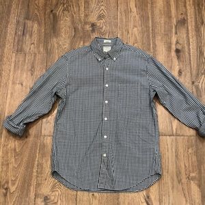J. Crew Stretch Secret Wash organic cotton poplin shirt in gingham. Vintage Navy